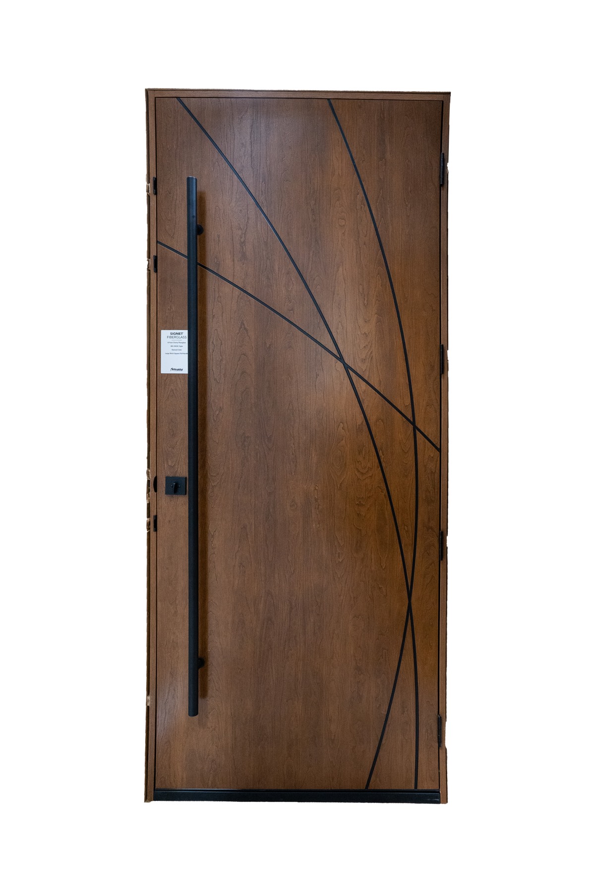8 Foot Cherry Inscribed Door With Large Pull Handle Interior exterior entry door style option