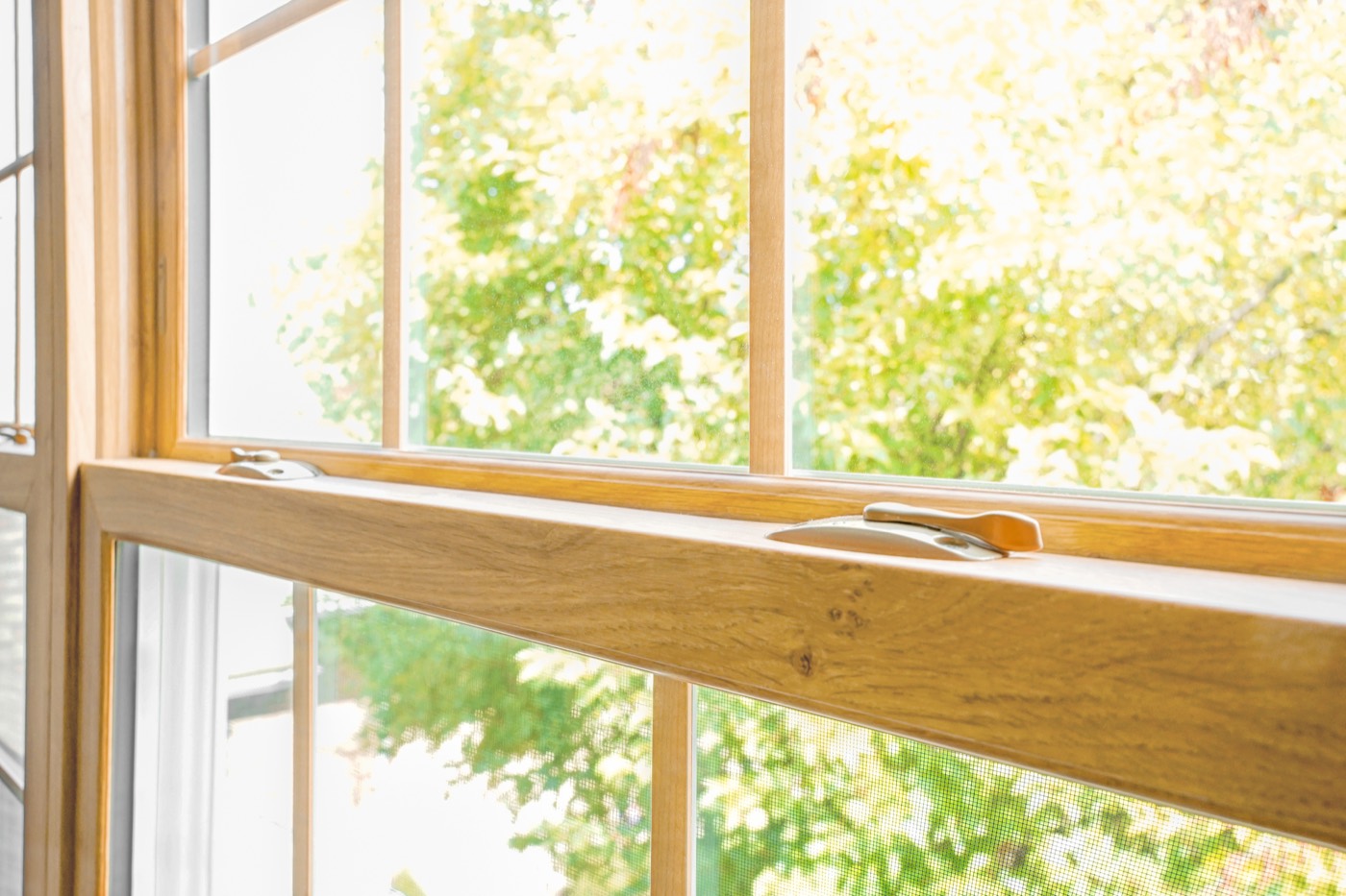 Endure Double Hung Classic Oak Laminate Coppertone Hardware replacement window style option